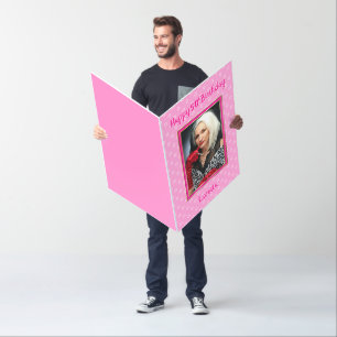 Extra Large Happy 50th Birthday Photo Pink Gold Card