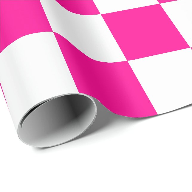 Extra Large Hot Pink and White Checks Wrapping Paper (Roll Corner)