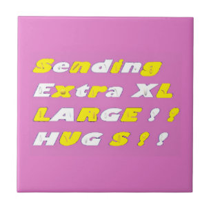 Extra Large Hugs design pink yellow white graphics Ceramic Tile