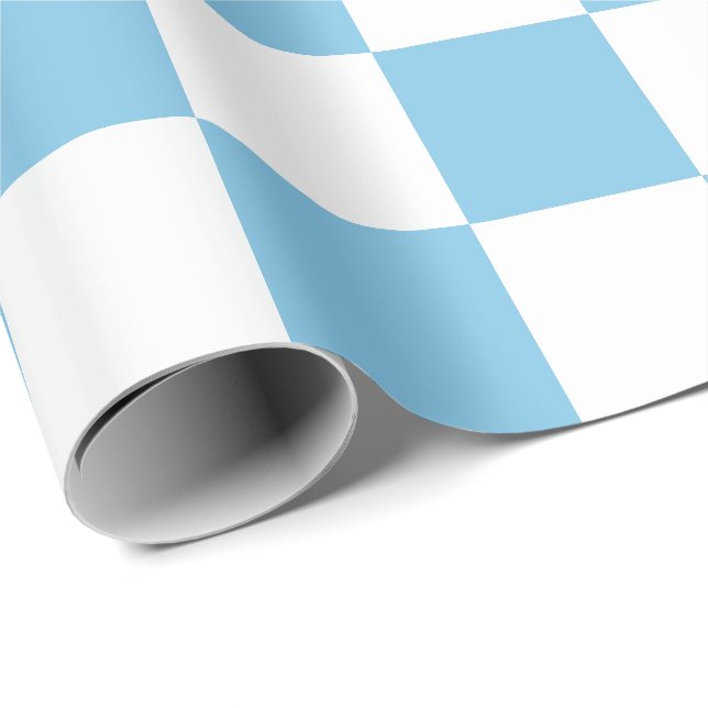 Extra Large Light Blue and White Checks Wrapping Paper (Roll Corner)
