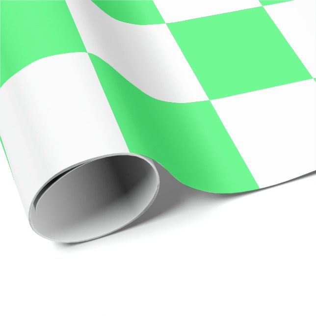 Extra Large Light Green and White Checks Wrapping Paper (Roll Corner)