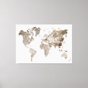 Extra large Neutral Color World Map Canvas