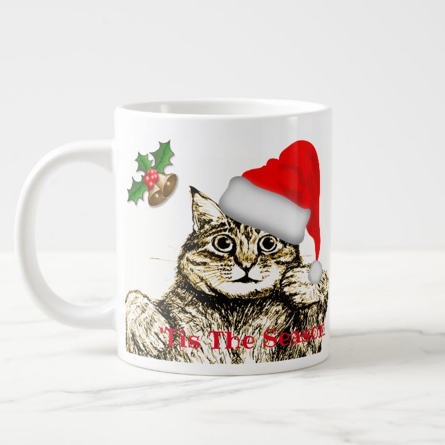 Extra Large Personalised Christmas Cat Coffee Mug (Left)