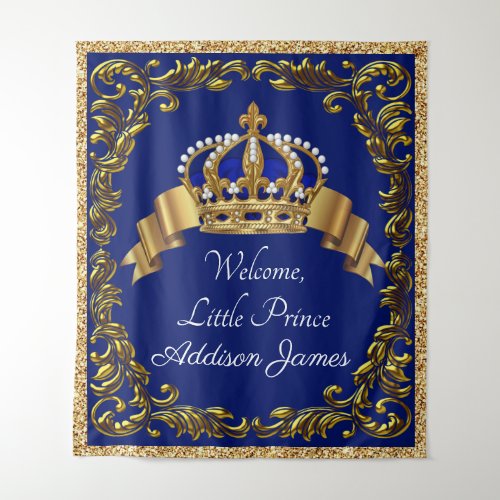 Extra Large Royal Blue Gold Prince Baby Backdrop