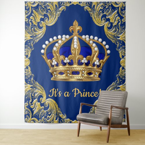 Extra Large Royal Blue Gold Prince Baby Shower Tapestry