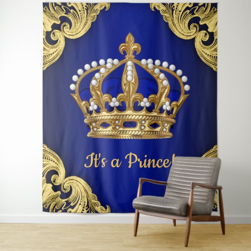 Extra Large Royal Blue Gold Prince Crown Backdrop