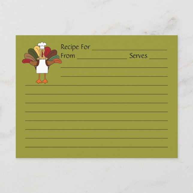 Extra Large Tucker Turkey Chef Recipe Card (Front)