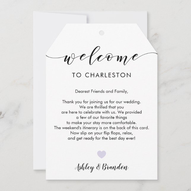 Extra Large Wedding Welcome Tag, Letter Itinerary (Front)