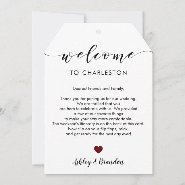 Extra Large Wedding Welcome Tag, Letter Itinerary (Front)
