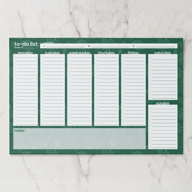 Extra-Large Weekly To-Do List - Leaf Design Paper Pad (Front)