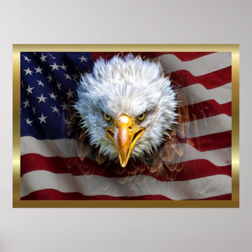 Extra Lg Powerful USA Eagle Flag Poster