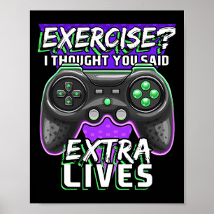 Extra Lives Funny Video Game Controller Retro Game Poster