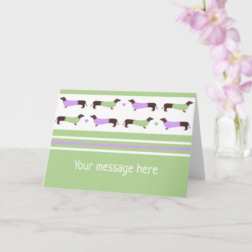 Extra Long Dachshunds _ Mint Green and Lavender Card
