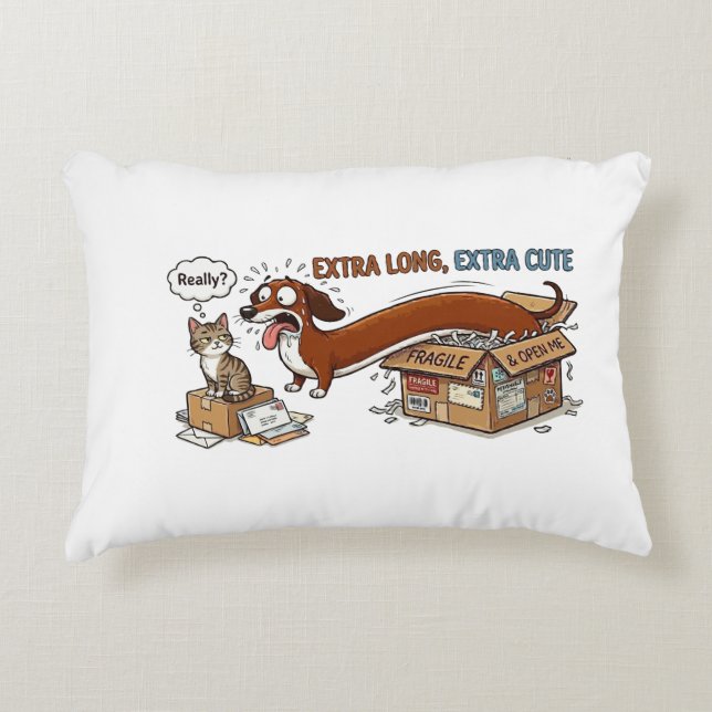 Extra Long Extra Cute Dachshund Accent Pillow (Front)