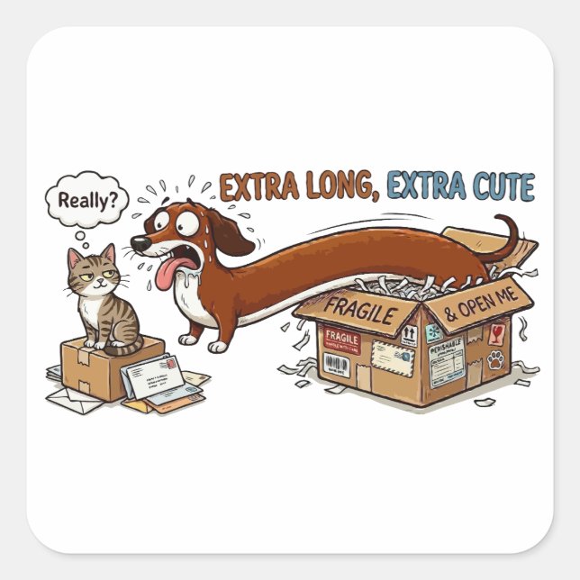 Extra Long Extra Cute Dachshund Square Sticker (Front)
