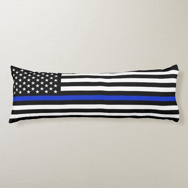 Extra Long Thin Blue Line Police Flag Body Pillow (Front)