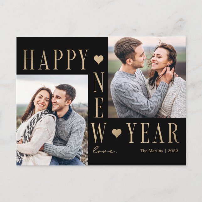 Extra Love Modern Happy New Year Photo Postcard (Front)