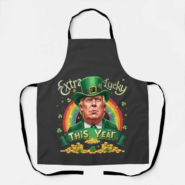Extra Lucky This Year St Patrick Day Trump Leopard Apron (Front)