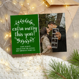 Extra Merry Holidays Christmas Pregnancy Photo Holiday Card