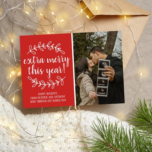 Extra Merry Holidays Christmas Pregnancy Photo Holiday Card