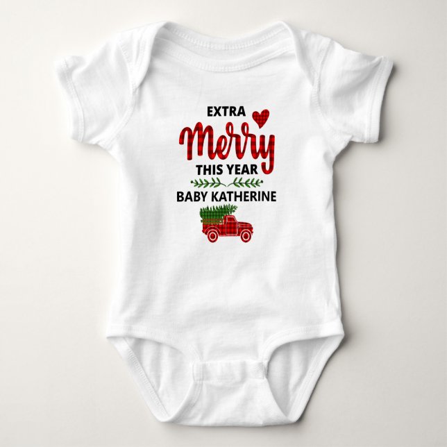 Extra Merry This Year Pregnancy Announcement Baby Bodysuit (Front)