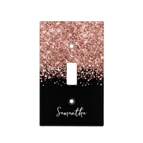 Extra Sparkly Rose Gold Glitter on Black Light Switch Cover