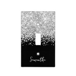 Extra Sparkly Silver Glitter on Black Light Switch Cover