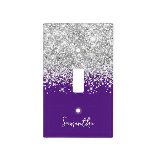Extra Sparkly Silver Glitter on Royal Purple  Light Switch Cover