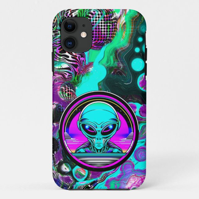 Extra Terrestrial Alien Flying a UFO Case-Mate iPhone Case (Back)