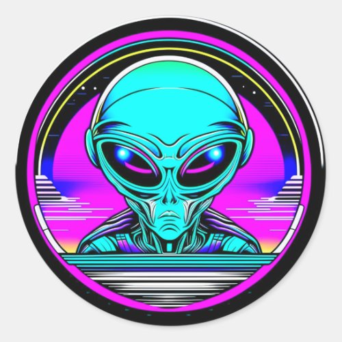 Extra Terrestrial Alien Flying a UFO Classic Round Sticker