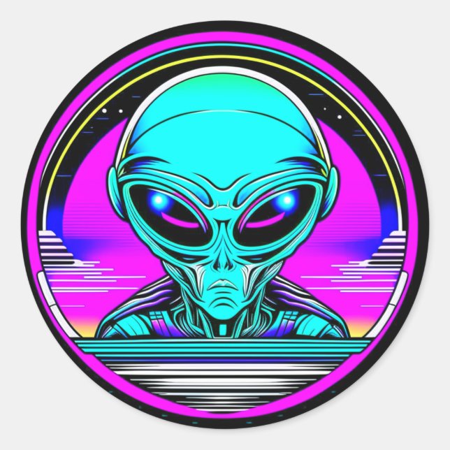 Extra Terrestrial Alien Flying a UFO Classic Round Sticker (Front)