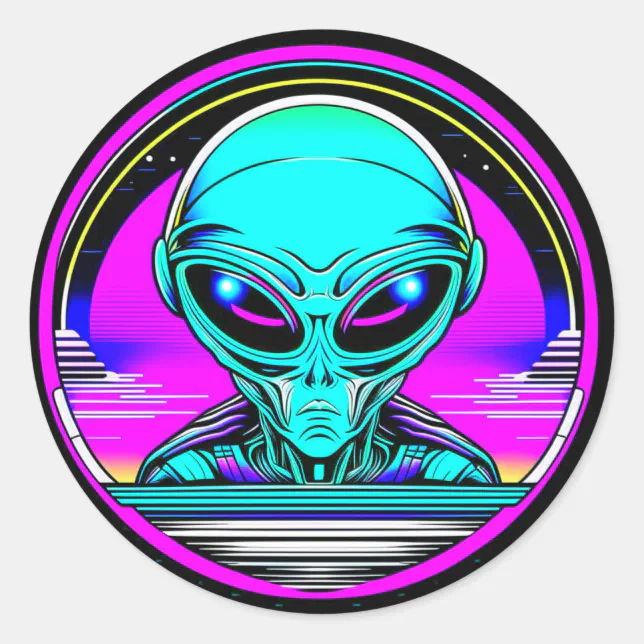 Extra Terrestrial Alien Flying a UFO Classic Round Sticker | Zazzle