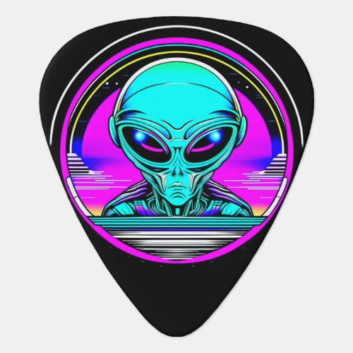 Extra Terrestrial Alien Flying a UFO Guitar Pick