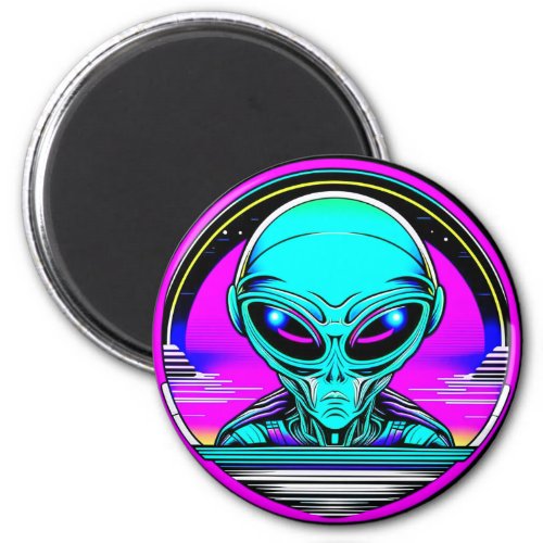 Extra Terrestrial Alien Flying a UFO Magnet