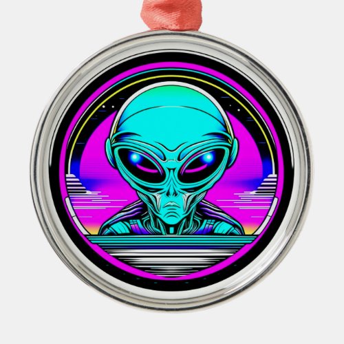 Extra Terrestrial Alien Flying a UFO Metal Ornament