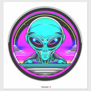 Extra Terrestrial Alien Flying a UFO Sticker