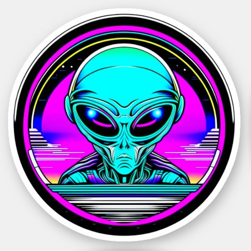 Extra Terrestrial Alien Flying a UFO Sticker