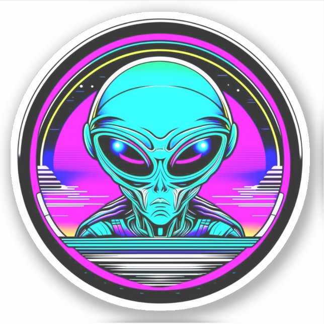Extra Terrestrial Alien Flying a UFO Sticker (Front)