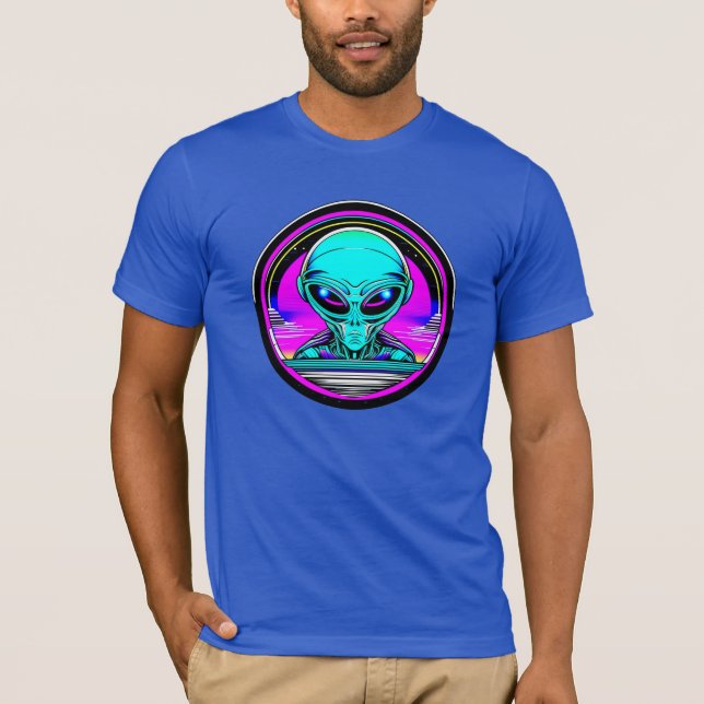 Extra Terrestrial Alien Flying a UFO T-Shirt (Front)