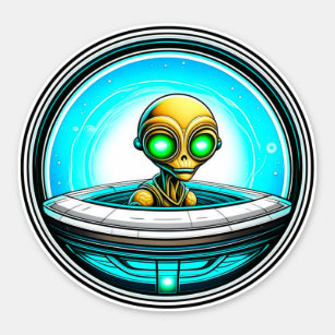 Extra Terrestrial Alien Flying in a UFO Sticker