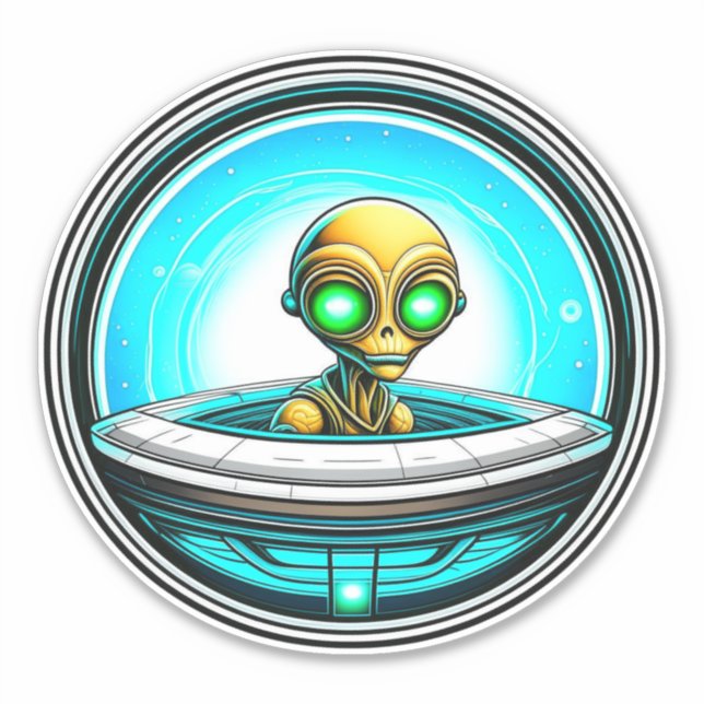 Extra Terrestrial Alien Flying in a UFO Sticker (Front)