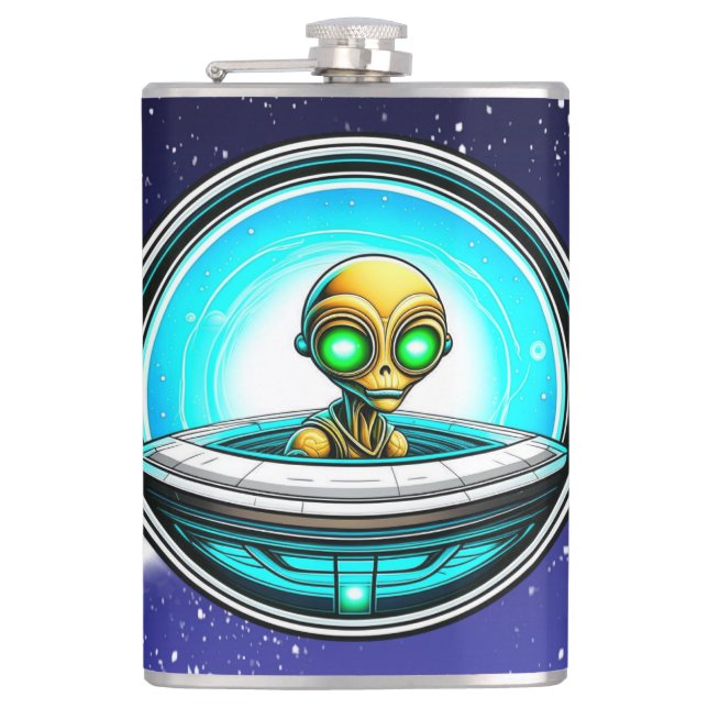 Extra Terrestrial Flying in a UFO   Flask (Front)
