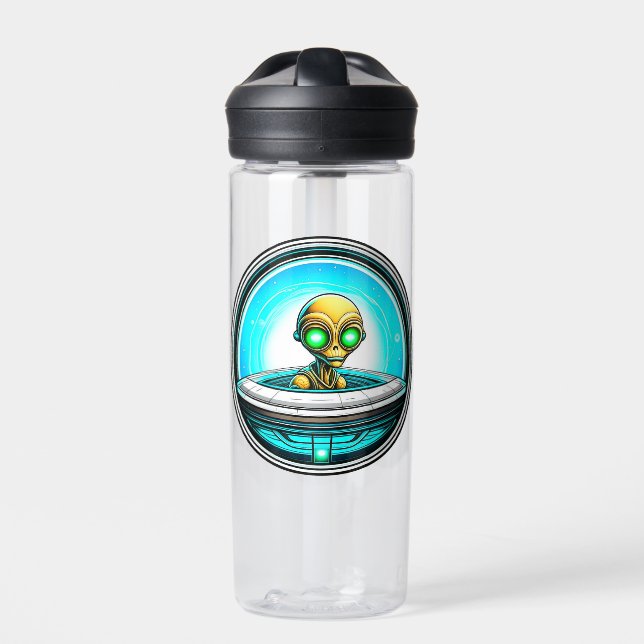 Extra Terrestrial Flying in a UFO Personalized Water Bottle (Front)