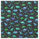 Extra Tiny Dinos in Blue and Green on Black Fabric
