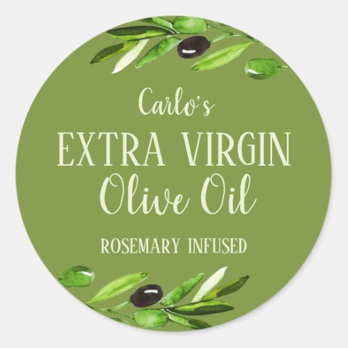 Extra Virgin Olive Oil Bottle Modern Green Product Classic Round Sticker