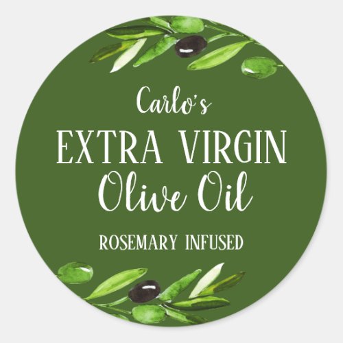 Extra Virgin Olive Oil Bottle Modern Green Product Classic Round Sticker