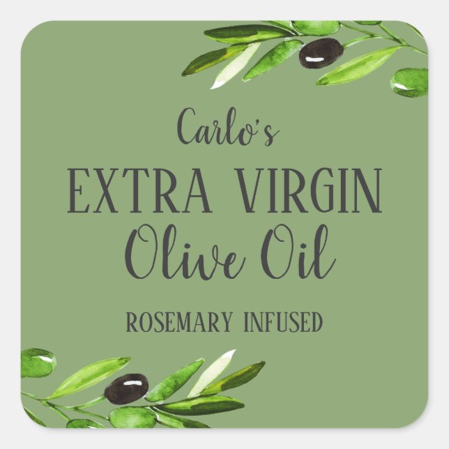 Extra Virgin Olive Oil Bottle Modern Green Product Square Sticker (Front)