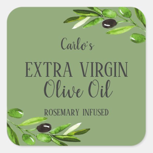 Extra Virgin Olive Oil Bottle Modern Green Product Square Sticker