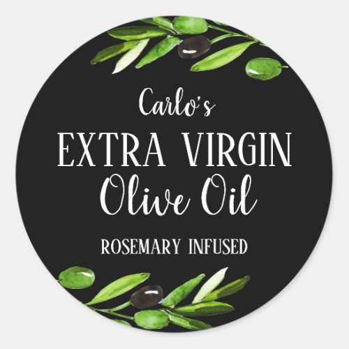 Extra Virgin Olive Oil Bottle Modern Simple Black Classic Round Sticker