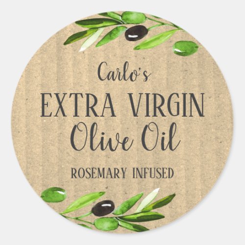 Extra Virgin Olive Oil Bottle Rustic Kraft Product Classic Round Sticker